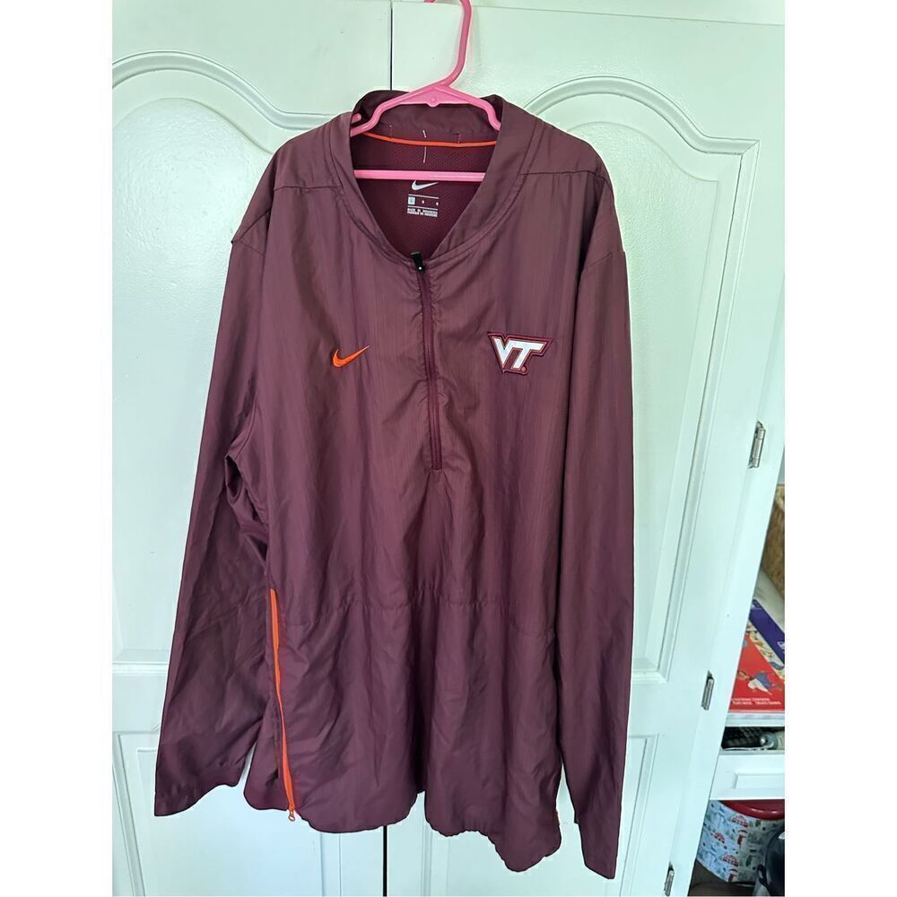 Virginia Tech Hokies Nike Jacket Mens L Red Windbreaker 1/4 Zip Pullover NCAA